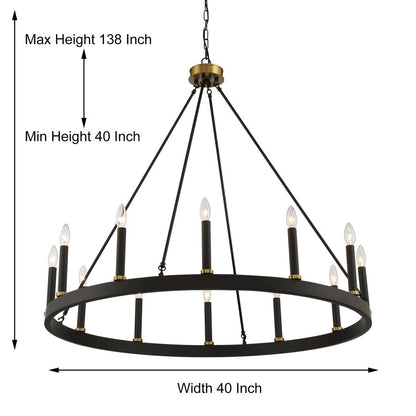 Amie 12-Light Candle Style Wagon Wheel Chandelier UL Listed