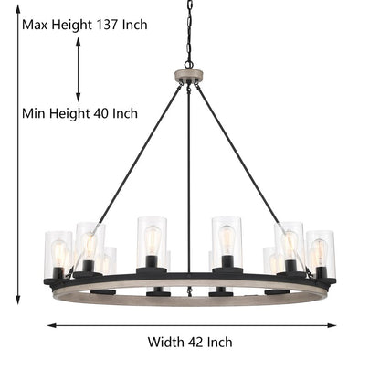 Lustre à 12 lumières en forme de roue de chariot Cristelle avec accents en verre soufflé à la main, homologué UL