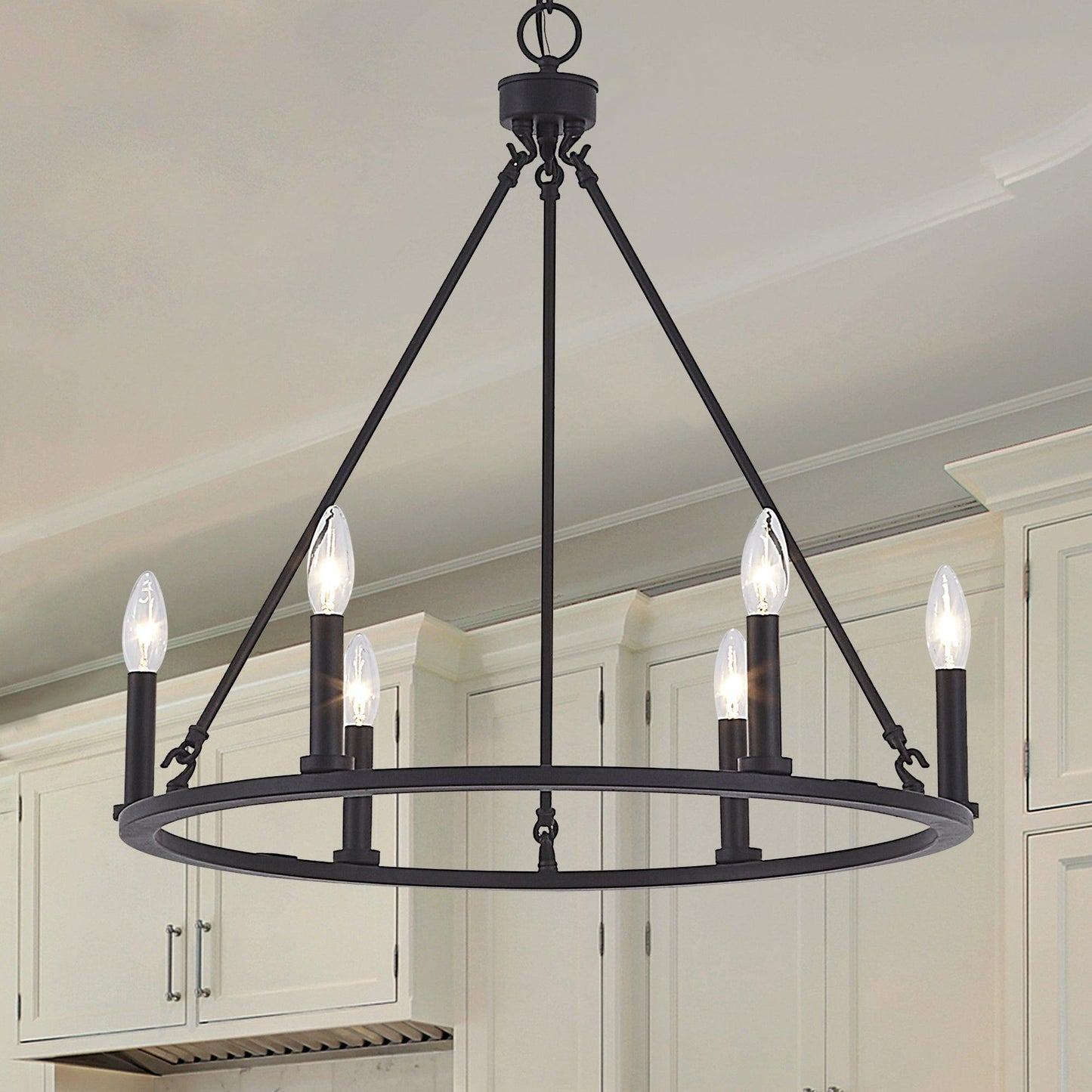 6 light candle style wagon wheel entry chandelier (2) by ACROMA