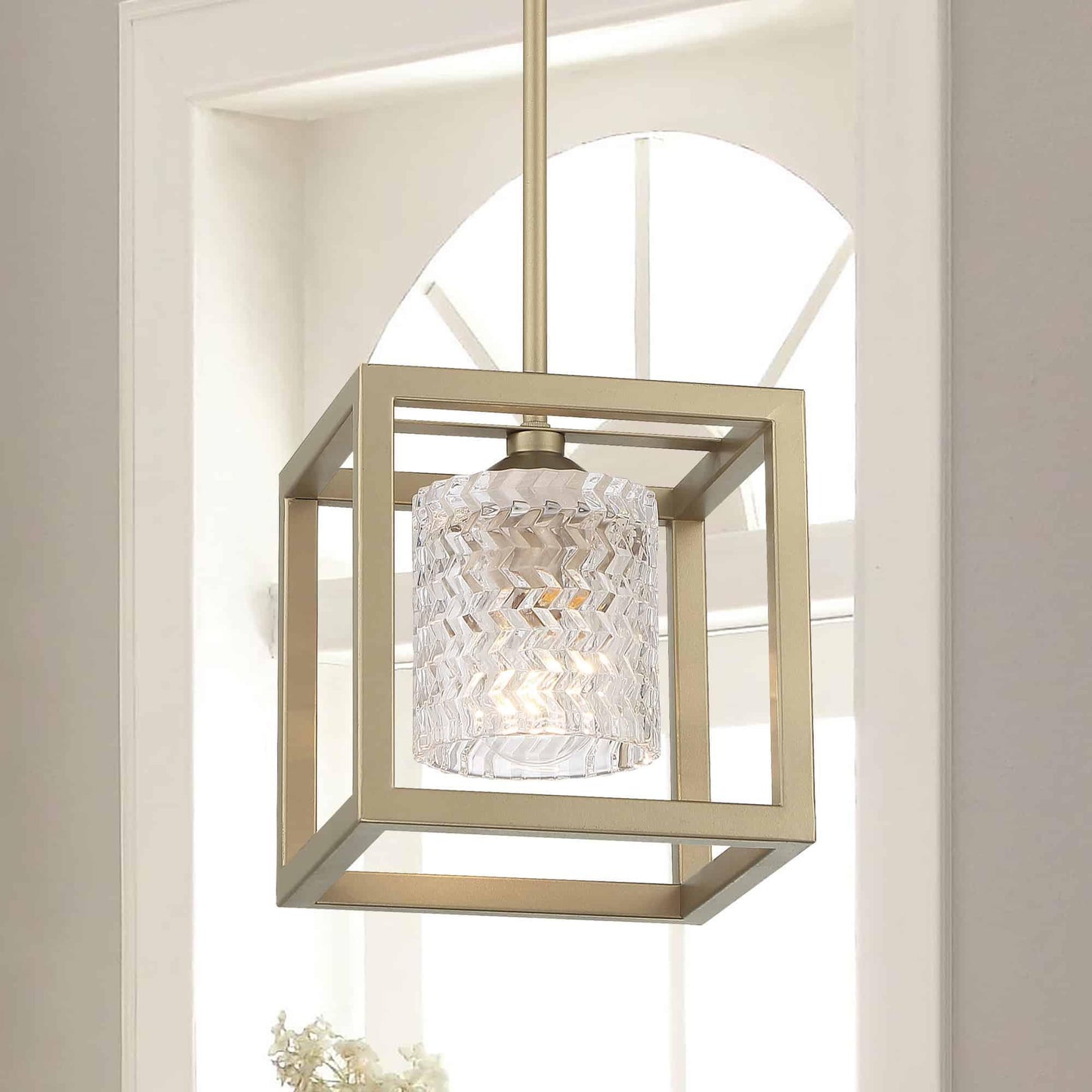 1 light square pendant with hand blown glass acceents (9) by ACROMA