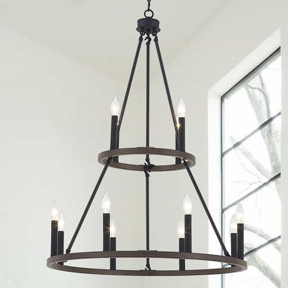 12 light candle style wagon wheel tiered chandelier (16) by ACROMA