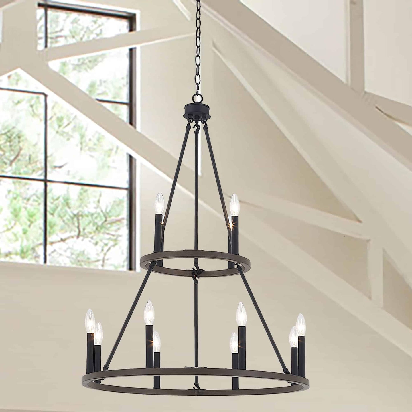 12 light candle style wagon wheel tiered chandelier (20) by ACROMA