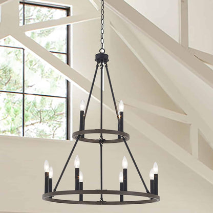 12 light candle style wagon wheel tiered chandelier (20) by ACROMA