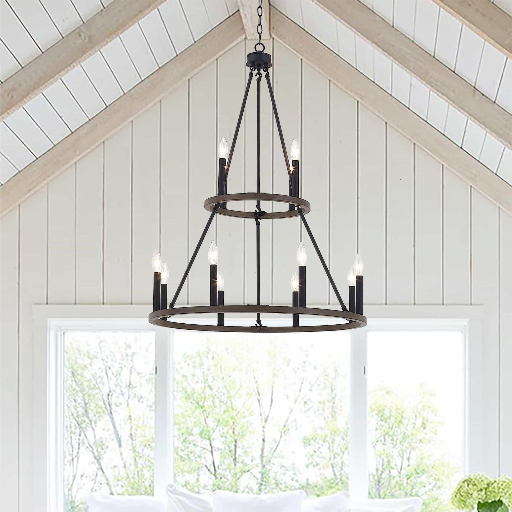 12 light candle style wagon wheel tiered chandelier (18) by ACROMA