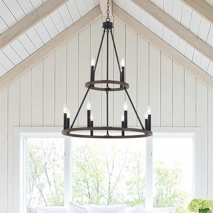 12 light candle style wagon wheel tiered chandelier (18) by ACROMA