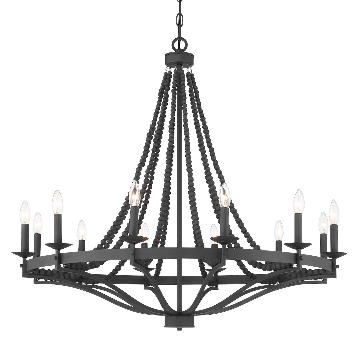 12 light candle style wagon wheel chandelier with beaded accents (12) by ACROMA