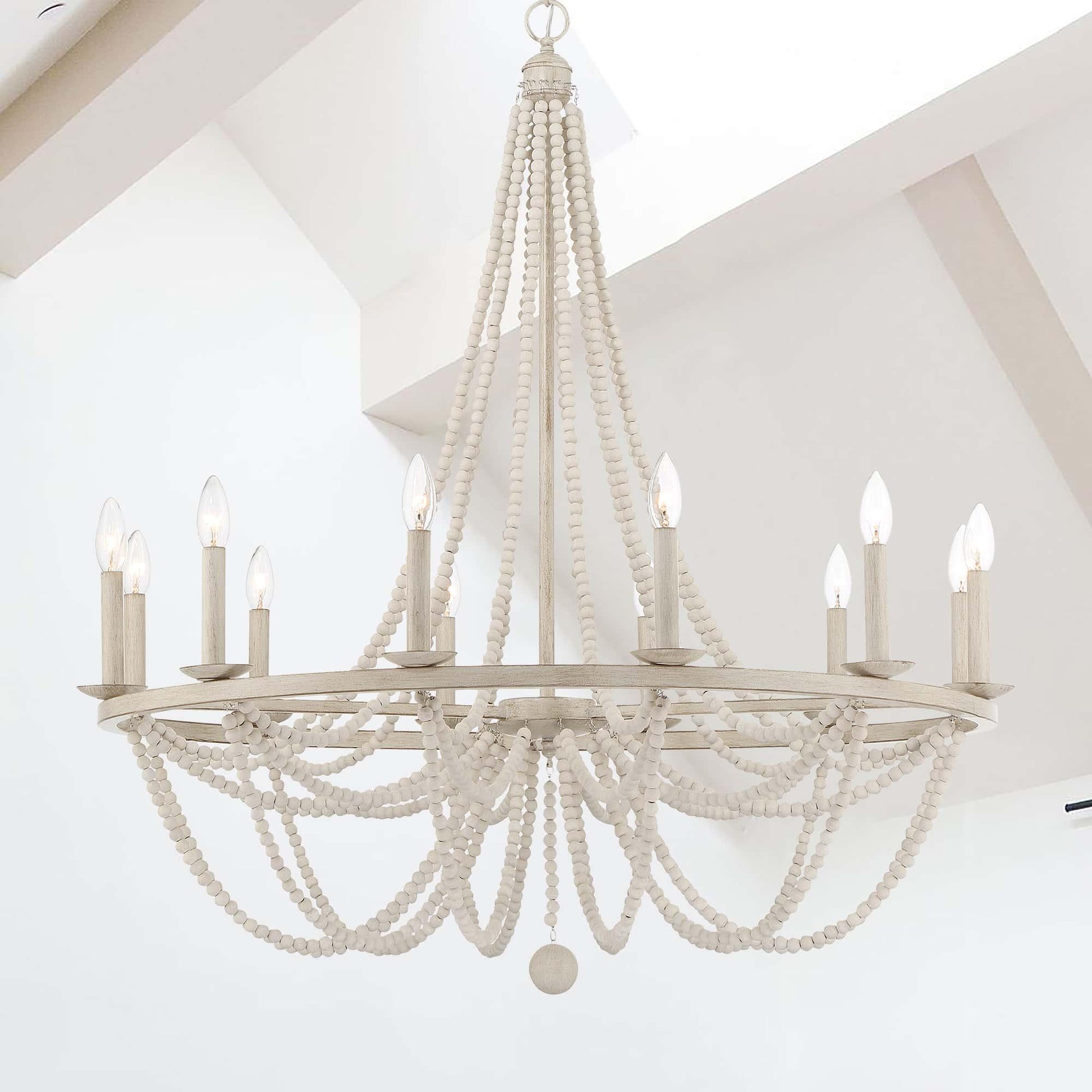 12 light candle style wagon wheel wood beaded chandelier (29) by ACROMA