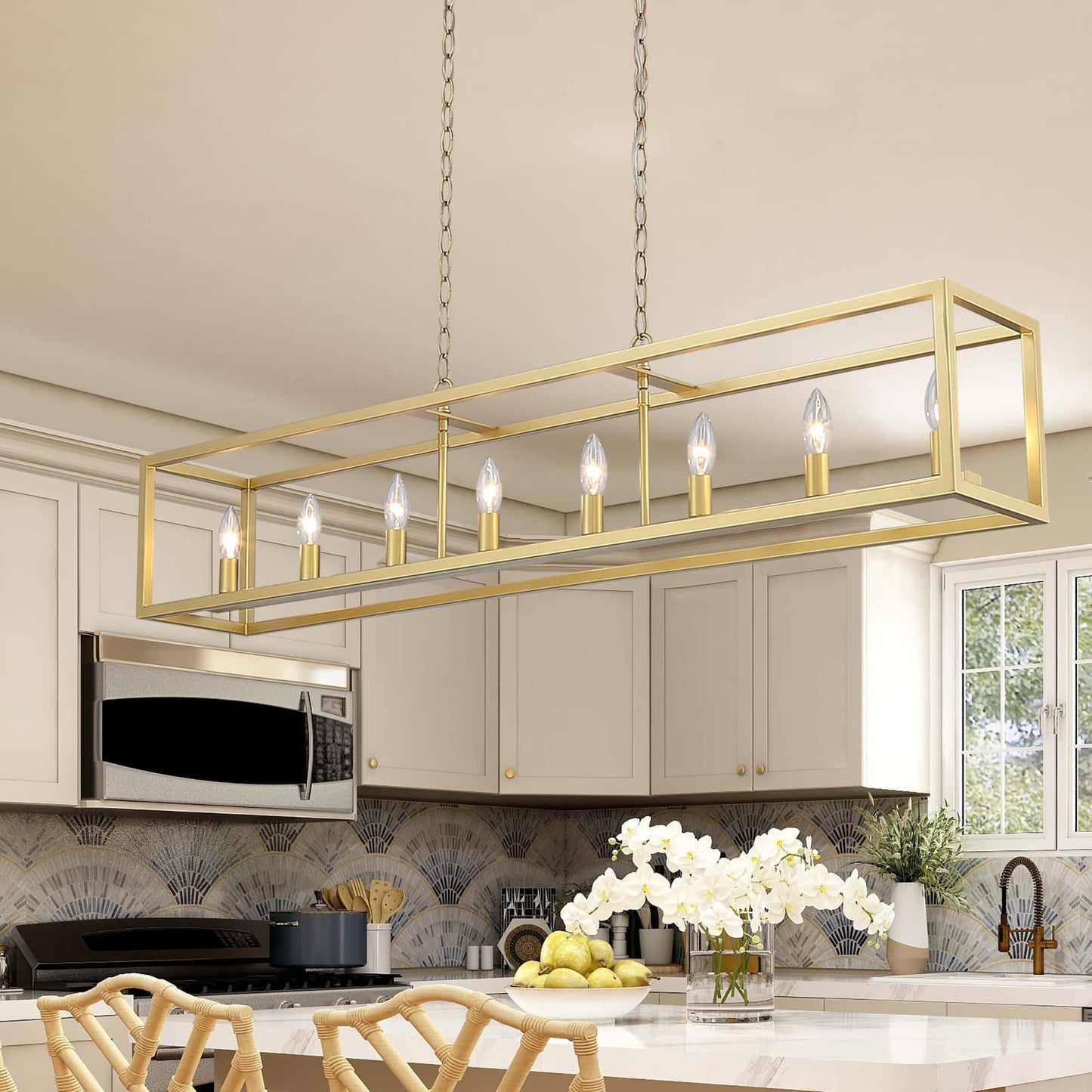 8 light kitchen island rectangle pendant (43) by ACROMA