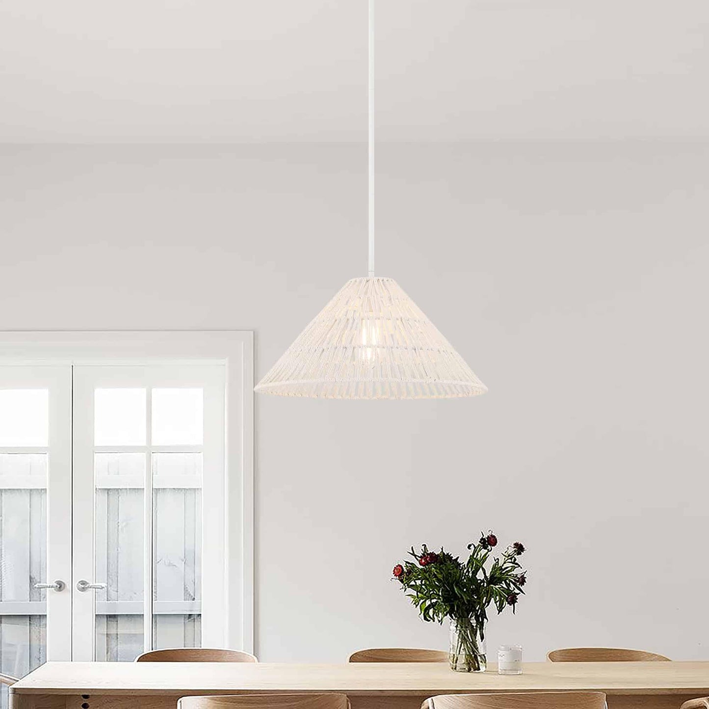 1 light white woven rattan pendant (4) by ACROMA