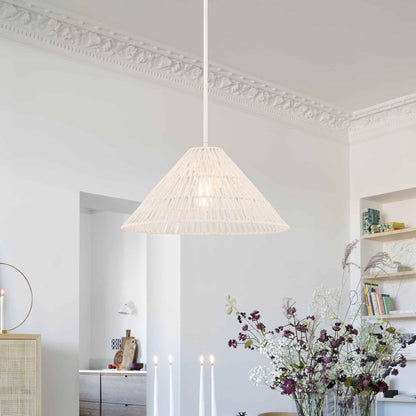 1 light white woven rattan pendant (1) by ACROMA