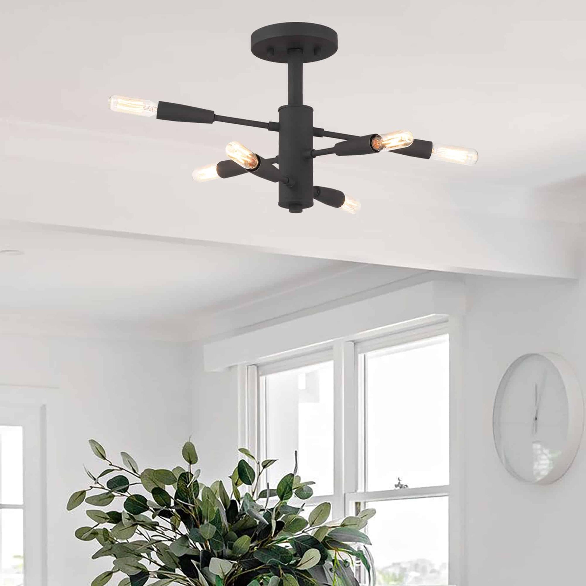 6-Light Classic Matte Black Semi Flush Mount (1) by ACROMA